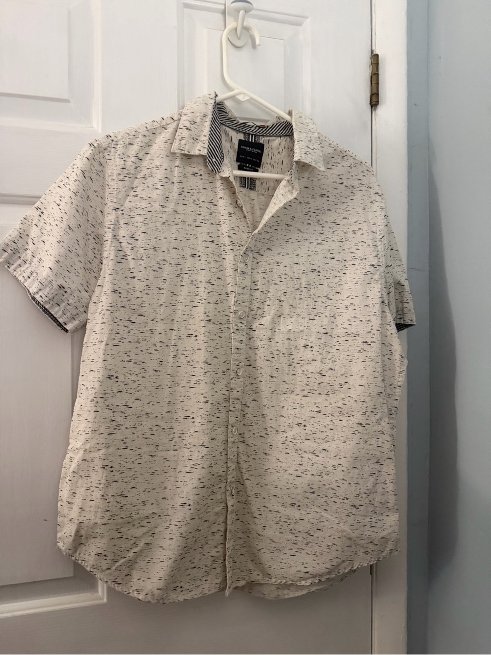 Denim & Flower Men’s Cream Speckled Short Sleeve Shirt Large Slim Fit